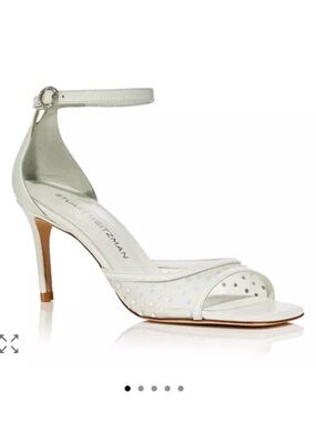 Stuart Weitzman Nudista 75 White Embellished Ankle Strap Heels Size 8